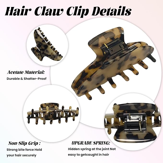 French Hair Claw Clips for Women Grils,4 Inch Strong Hold No Slip Grip Accessories Acetate Material,Not Easily Damaged,Thick or Thin Hair (Beige Tortoiseshell)