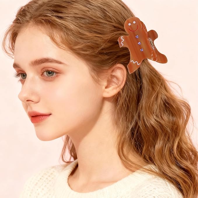 Gingerbread Man Hair Claw Clips Christmas Hair Clips Cute Cartoon Pattern Hair Jaw Barrettes Xmas Hair Accessories Funny Brown Gingerbread Man Claw Clip Christmas New Year Hair Decoration for Women