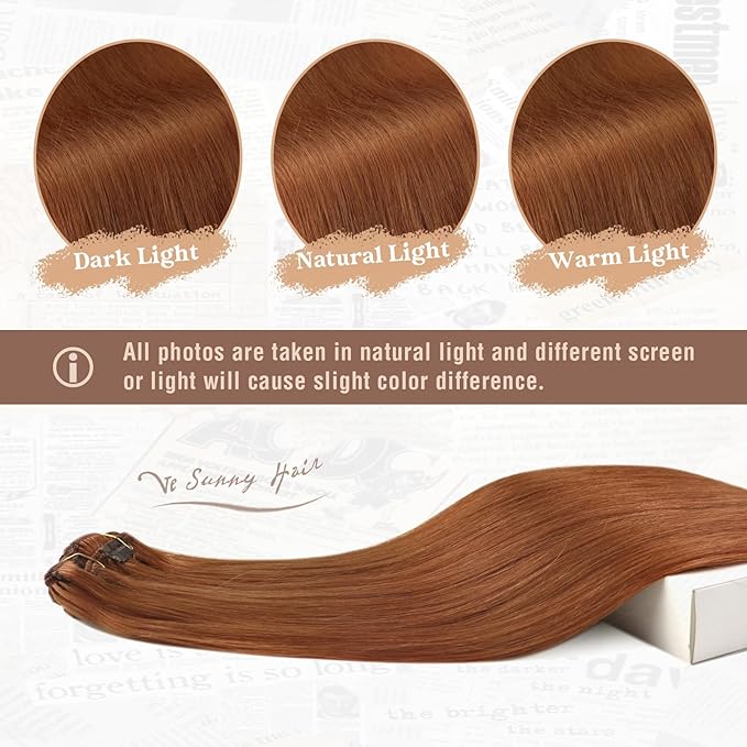 Ve Sunny Human Hair Clip in Extensions Double Weft Ginger Copper Clip on Hair Extensions for Women Short Hair Extensions Real Human Hair 7pcs 14 inch 100g