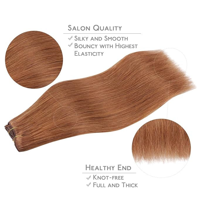 WENNALIFE Clip in Hair Extensions Real Human Hair, 18 Inch 120g 7pcs Cinnamon Terra Copper Remy Hair Straight Natural Extensiones De Cabello Humano Con Clip Ins