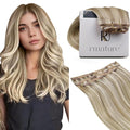 RUNATURE Human Hair Clip in Extensions, Clip in Hair Extensions Real Human Hair for Women, Double Weft Straight Remy Hair, Add Length, 18 Inch 50g 3pcs #8P60 Ash Brown Highlight Platinum Blonde