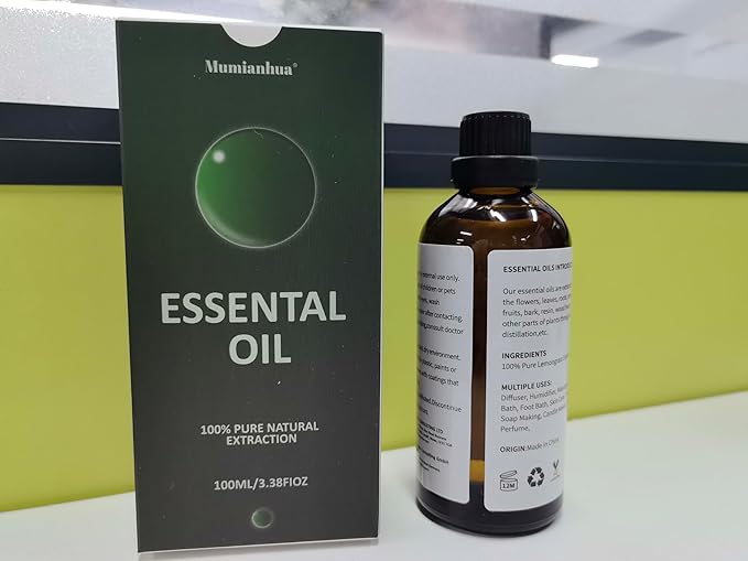 Pure Lemongrass Essential Oil, Mumianhua Natural Citral Oil for Outdoor Shield & Fresh Air, Aromatherapy for Patio, Garden & Camping Protection, Skin Care, Spray & Reed Diffuser, 3.38 Fl Oz