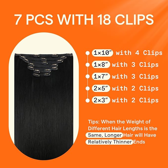 Full Shine 24 Inch Black Human Hair Clip in Extensions Brazilian Human Hair Extensions Clip ins Natural Black Silky Straight Remy Hair Extensions Clip in Human Hair for Long Hair 7 Pcs