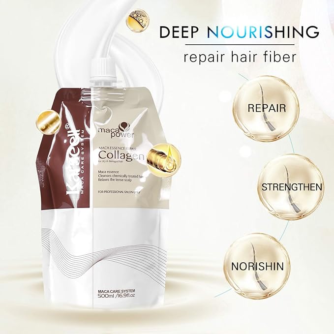 Collagen Hair Treatment Deep Repair Conditioner Argan Oil Keratin Hair Treatment For Dry Damaged Curly Bleached & All Hair Types. 16.9 Oz 500ml