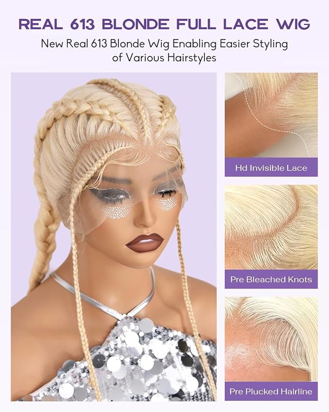 Real Full Lace Human Hair Wigs 613 Lace Front Wig Human Hair 180 Density Body Wave HD Full Lace Blonde Wig Plucked Bleached Knots Breathable Full Scalp Wig for Women 28Inch
