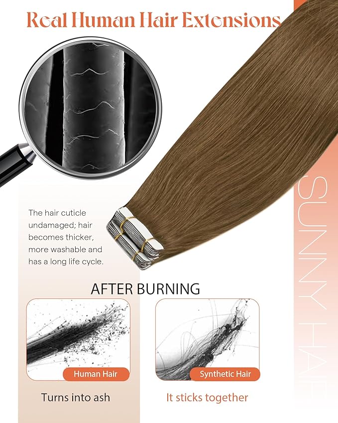 Sunny Hair Tape in Hair Extensions Real Human Hair Invisible Remy Hair Extensions Tape ins for Women Light Brown 16 inch 20Pcs
