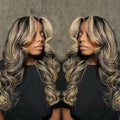 FB/27 Balayage Highlight Lace Front Wig Human Hair 13x6 HD Lace Front Wigs Human Hair Body Wave Wig 180% Density Glueless Wig for Black Women Colored Wigs Human Hair 20 Inch Highlight Wig