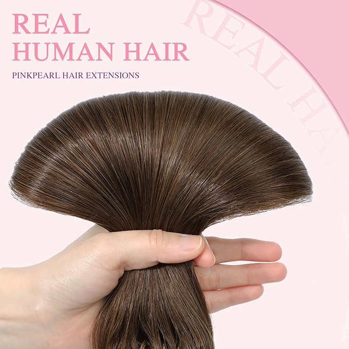 PINKPEARL Human Hair Clip in Hair Extensions 18inch #4 Chocolate Brown Clip in Hair Extensions Real Human Hair 7pcs 120g Natural Human Hair Clip ins for Women(#4-18)