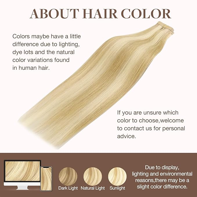 GOO GOO Tape in Hair Extensions Human Hair, 18D/22F Dirty Blonde Highlights, 12inch 80g 40pcs, Skin Weft Seamless Invisible, Silky Straight with Thick Ends, Remy Human Hair