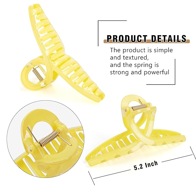 Big Hair Claw Clips Large Butterfly Hair Clips for Women 5.1" Large Transparent Clip Larger Size Hair Clip for Girls Clear Candy Hair Clip Hair Accessories for Long Thin Thick Hair 4 Pcs