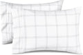Bare Home Microfiber Pillow Cases - King Size Set of 2 - Cooling Pillowcases - Double Brushed - Pillowcases 2 Pack - Easy Care (King, Modern Plaid - White/Grey)