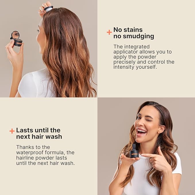 IMPERIO Root Touch Up Hair Powder for Concealing Hair Loss instantly, Hairline Powder for Women & Men, Water resistant Root Cover Up for Thinning Hair in Premium Hairdressing Quality (Black)
