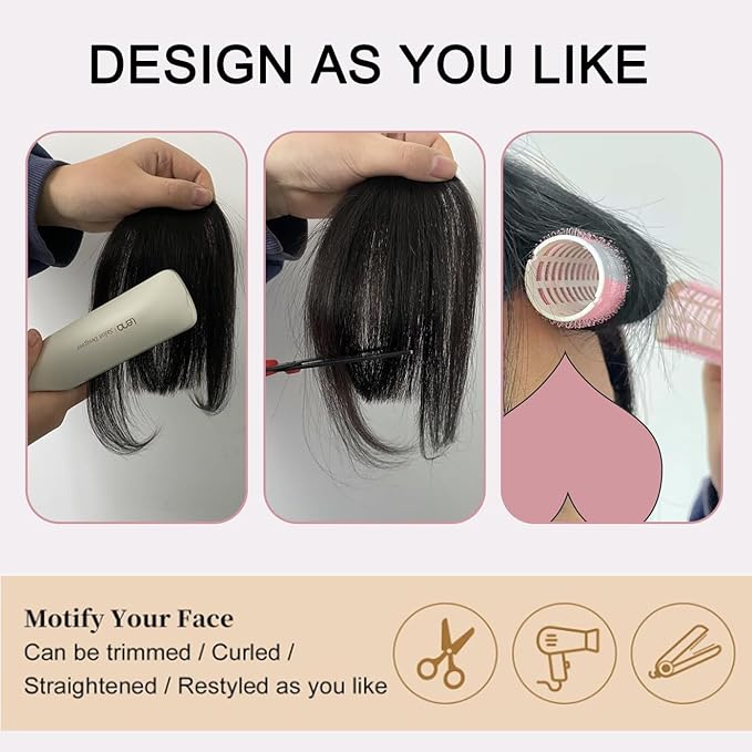 ORIGEN Clip in Bangs Real Human Hair Clip on Wispy Bangs Fringe with Temples Hairpieces Fake Front Bangs Extensions for Women Medium Brown Hair Color