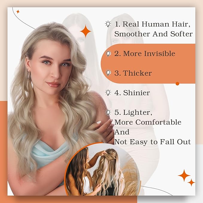 Full Shine Tape ins Human Hair Extensions Color 18 Ash Blonde Highlight 613 Blonde Tape in Hair Extensions 24Inch Invisible Remy Skin Weft Add Length 40Pcs 100Gram Soft Silky