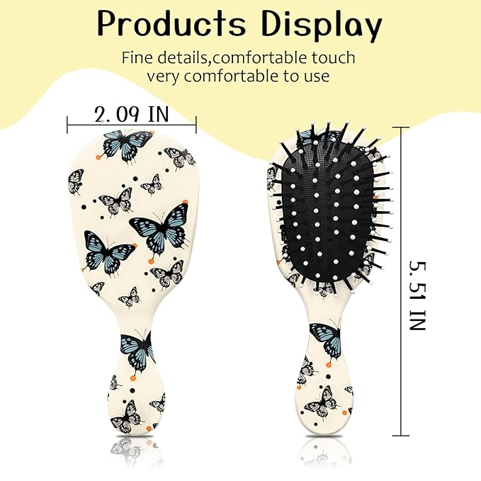 Mini Hair Brush,Cute Detangling Travel Hair Brush,Soft Bristles for Effortless Tangle Removal,Detangler Hairbrush for Women Men Boys Girls Kids Wet Dry All Hair Types (Black Butterfly, Mini)