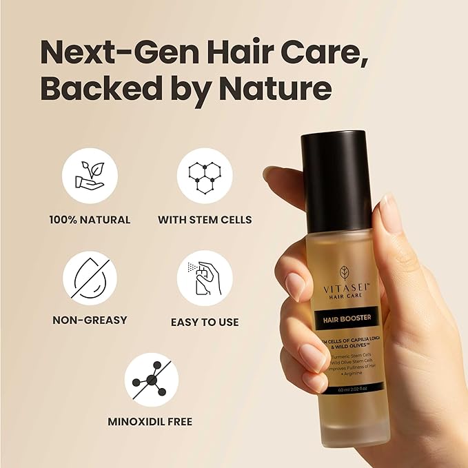Vitasei Hair Booster 2 Fl Oz – Hair Revitalizing Serum with Capilia Longa, Wild Olive Stem Cells & Arginine – Peptide-Enriched Hair Tonic for Thicker, Stronger Hair – Natural Hair Care for Women & Men