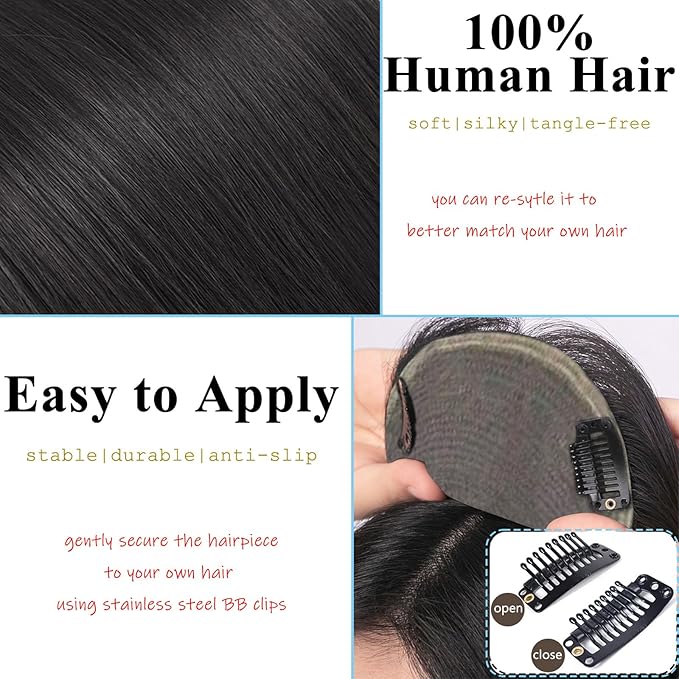Short Human Hair Topper for Women with Hairloss,Invisible Clip in Texture Wavy Topper Hairpiece with Large Mesh 6.3x7 Ins and Silk Top Base Natural Fluffy Wiglet Hairpiece Dark Brown