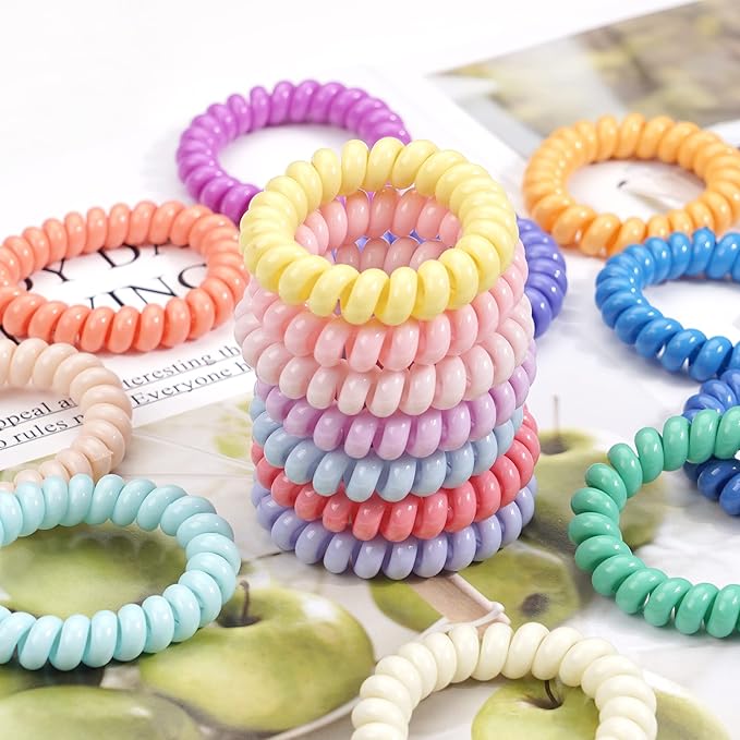 DED Hair Ties,24 Pack No Crease Spiral Hair Ties Hair Elastics,Waterproof Phone Cord Hair Coils, Elastic Ties Hair Accessories for Women Girls Kids