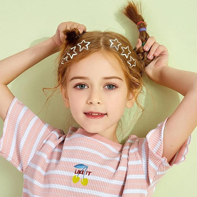 Star Hair Clips 2000s Y2K Snap Hair Barrettes Non Slip Star Hair Accessories Silver Metal Hair Clips for Girls Women -30 PCS 1.57"