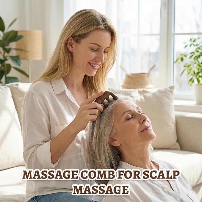 Wooden Scalp Massager Comb, Wide Tooth Comb, Scalp Massager Hair Growth with Scalp Massager and Wooden Scalp Massager Tool（Random shipment）