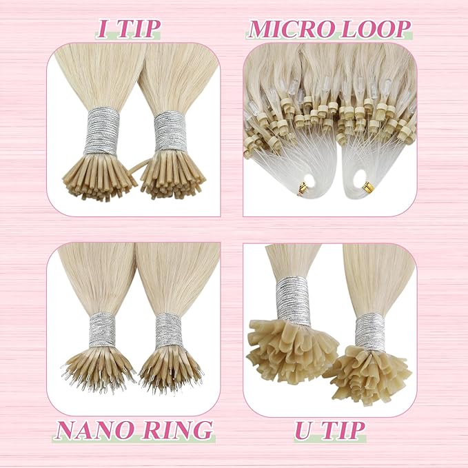 YoungSee U Tips Hair Extensions Real Human Hair Blonde Utip Real Hair Extensions Platinum Blonde 20 Inch K Tips Hair Extension Human Hair Hot Fusion Ktip Extension For Women 1G/S 50G