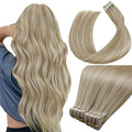 LaaVoo Tape in Extensions Human Hair Dark Ash Blonde Highlighted with Light Blonde Tape in Hair Extensions Real Human Hair 18 Inch 40pcs 100g
