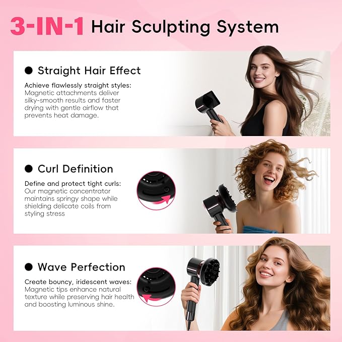CINOSTAR Hair Dryer, Fast Drying Blow Dryer with Diffuser, with 110, 000RPM Brushless Motor&Ionic Technology No Heat Damage, Lightweight for Women and Travel, Low Noise, Black