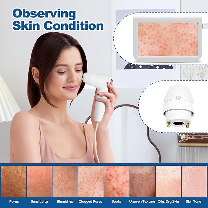 Skin Hair Analyzer 10.2 Inch Scalp Analysis Machine, Scalps Camera with 50X/200X Dual Lens, Skin Scalp Detector, Rechargeable HD Hair Follicle Analyzer for Home Salon Use
