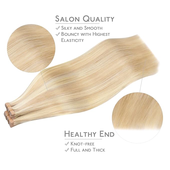 WENNALIFE Tape in Hair Extensions Human Hair, 40pcs 60g 10 inch Balayage Light Wheat Platinum Blonde Hair Extensions Real Human Hair Straight Tape in Extensions Invisible Human Hair Extensions Reusabl