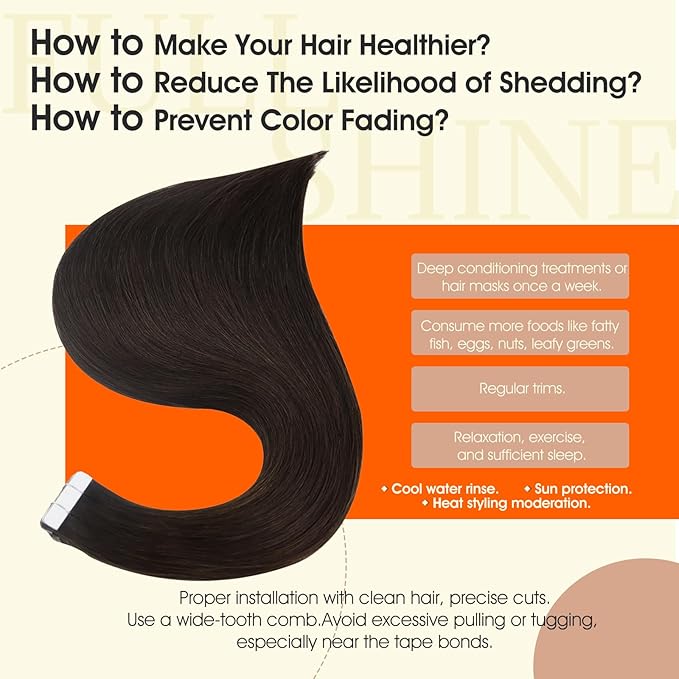 Full Shine Brown Tape in Extensions Real Human Hair 20Inch Tape in Hair Extensions Human Hair Color 2 Adhesive Extension Seamless Invisible Skin Weft Daily Office Look 100G 40Pcs