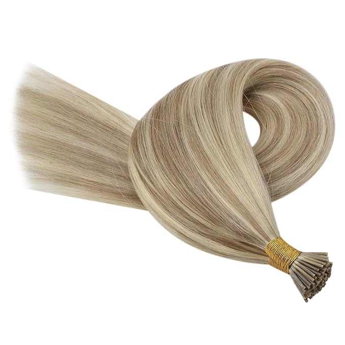 YoungSee I Tip Hair Extensions Human Hair Blonde I Tips Hair Extensions Real Human Hair Golden Blonde Highlight Itip Hair Extension Real Human Hair Short Hair 14 Inch 50g 80s