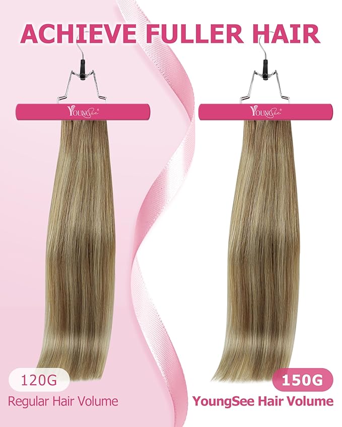 YoungSee 150G Clip in Human Hair Extensions Balayage Hair Extensions Clip ins Light Brown Mix Platinum Blonde Balayage Clip in Extensions Real Human Hair Ease of Use 7 Pieces 22Inch