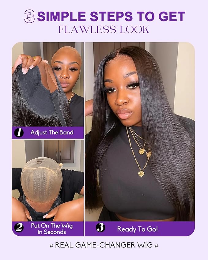 9x6 SKINLIKE Real HD Lace Closure Wig, Straight 180% Density 0.10mm Ultra-thin Swiss Lace Pre-plucked Bleached Small Knots With Baby Hair Natural Black Human Hair Wigs 22 Inch