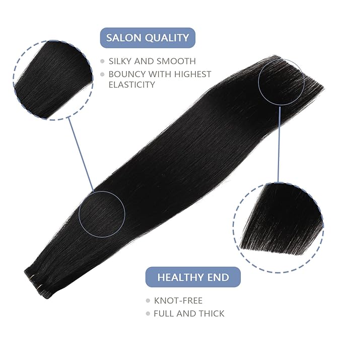 COOKAYU Invisi Edge Tape in Extensions Human Hair, Natural Black Seamless Injected Tape Ins Remy Hair 16Inch 35g 20pcs Straight Extensions Silky Smooth