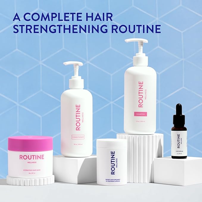 Routine Wellness Anti-Thinning Shampoo for Thinning Hair - Biotin DHT Blocker Women & Men - Color Safe Shampoo for Hair Loss & Healthy Hair - Cucumber - 14oz