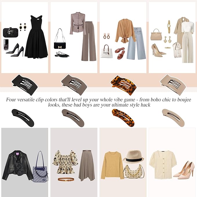 Velscrun Flat Hair Clips for Women Girls, 2 Styles 8 Pcs Lay Flat Claw Clips, Strong Hold French Duck Billed Large Side Hair Jaw Clip for All Hair Types, Fashion Trendy Hair Accessories Coffee Brown