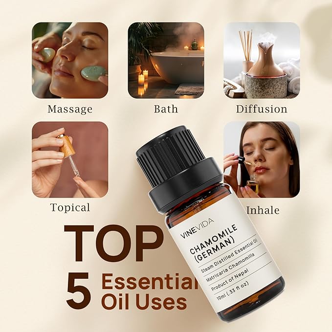 VINEVIDA Chamomile Essential Oil - Undiluted 10 mL - DIY Candle Scents - Safe for Soap Making