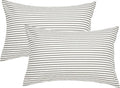 JELLYMONI 100% Natural Cotton Striped Queen Pillowcases Set, 2 Pack White and Grey Stripes Pattern Printed Pillow Covers with Envelope Closure(Pillows are not Included)