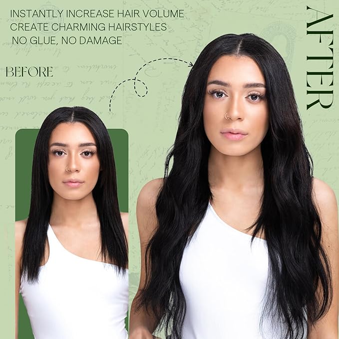 RUNATURE Black Clip in Hair Extensions, Real Hair Extensions Clip Ins, Short Human Hair Clip in Extensions, Remy Natural Hair, Thick Full Ends, Add Hair Volume, 10 Inch 80g 7pcs #1B Off Black