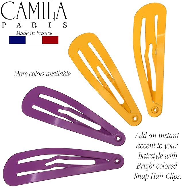 Camila Paris CP1330A French Hair Barrettes Clips, Snap Hair Slides Clic Clac for Women, Styling Girls Side Slide-in Metal Snap Pin Hair Accessories for Women. Strong Hold, No Slip Grip, Made in France