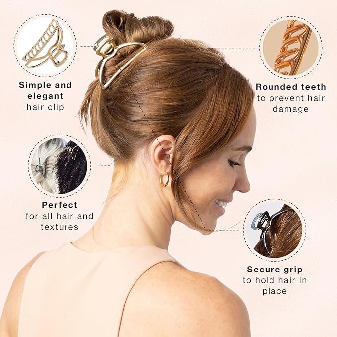 Kitsch Metal Hair Clips for Women - Durable & Elegant Metal Claw Clips, Perfect for Everyday Use & Special Occasions | Ideal Gifts for Women - Gold & Hematite - 2 Pcs
