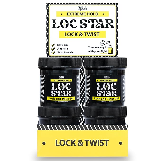 Loc Star Braid & Loc Gel, 3.4 fl oz, 24 pcs | Extreme Hold for Braids, Locs, Twists, Cornrows & Edges | Smooths & Tames Frizz | No Heavy Residue | Long-Lasting | With Aloe Vera