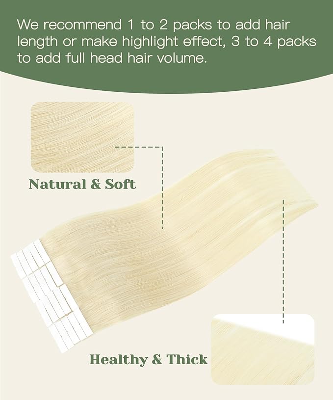 SURNEL Injection Tape in Extensions 18 Inch Platinum Blonde Invisi Edge Tape in Hair Extensions Human Hair 20 Pcs 40g(#60,18)