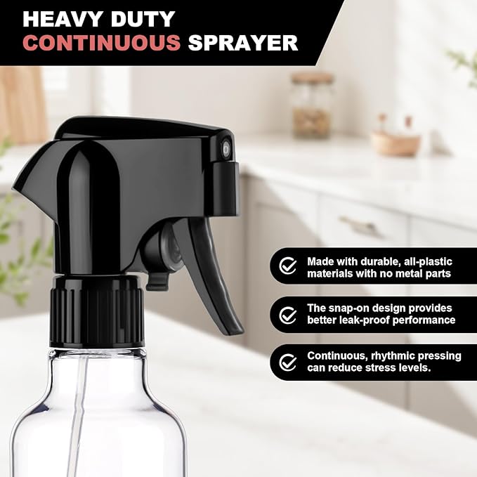 Plastic Spray Bottles 12oz Mist Continuous Spraying Bottle Heavy Duty Empty Water Spray Bottles for Hair, Cleaning Solutions, Plants，Essential Oils 1 Pack (Clear-1pcs)