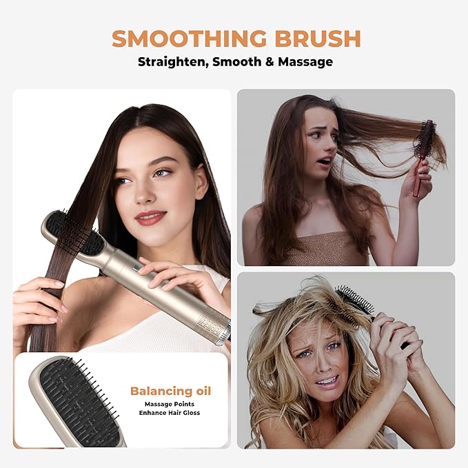 5 in 1 Blow Dryer Brush Set,Hot Air Styler Negative Ion Air Curling Wrap Air Curler, Round Brush Blow Dryer Curling Iron Hair Styling Tools Gift for Dry,Volumize, Straight,Curl,100-120V