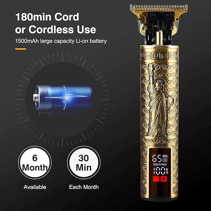 Professional Hair Clippers for Men Electric Haircut Kit Hair Trimmer Grooming Waterproof Rechargeable Close Cutting T Blade Trimmer USB Rechargeable Clippers for Hair Cutting