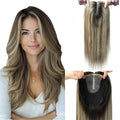 Hair Toppers for Women Real Human Hair 6x7inch Large Base 360°3D Human Hair Toppers for Women Natural Black Ombre Dark Brown Mix Blonde 65g Add Volume 14inch (#1B/4/27 Toppers-14inch)