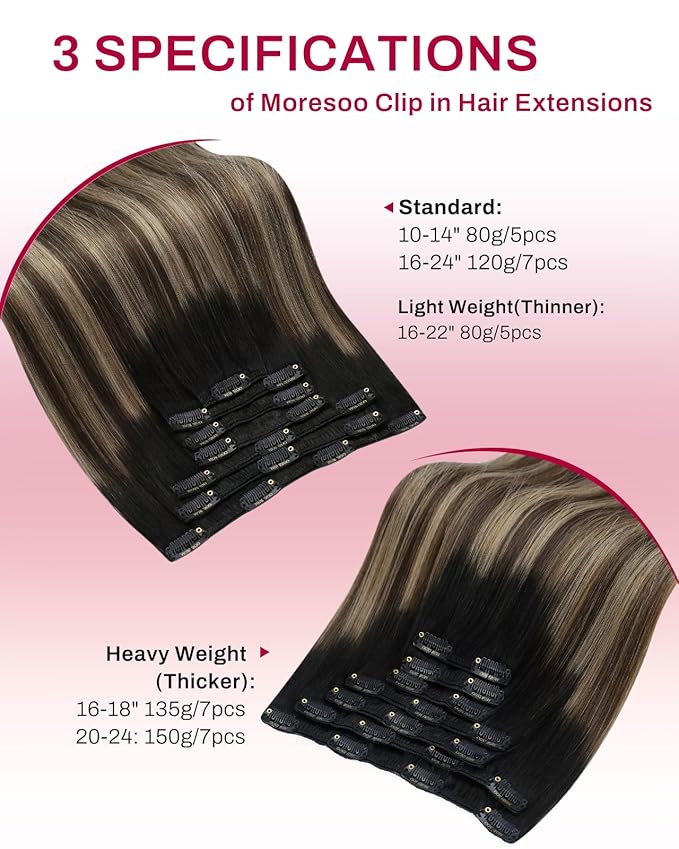 Moresoo Black to Blonde Ombre Clip in Hair Extensions 24 inch Human Hair Clip in Extensions Balayage Natural Black to Dark Brown with Dark Golden Blonde Straight 120g/7pcs 24in