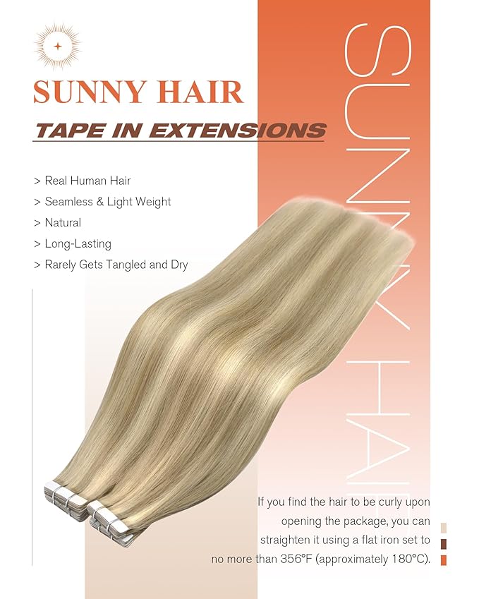 Sunny Hair Tape in Hair Extensions Real Human Hair Invisible Remy Hair Extensions Tape ins for Women Golden Blonde Highlight Medium Blonde 24 inch 20Pcs 50G