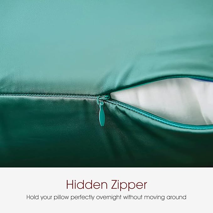 100% Silk Pillow Cases 2 Pack Queen Size Mulberry Silk Pillowcase for Hair and Skin Set of 2 Highest Grade 6A Silk Soft Breathable with Hidden Zipper, Teal